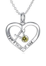teensy silver cross baby August birthstone necklace